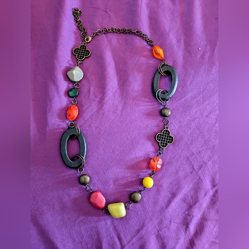 Vintage mixed material necklace handmade
